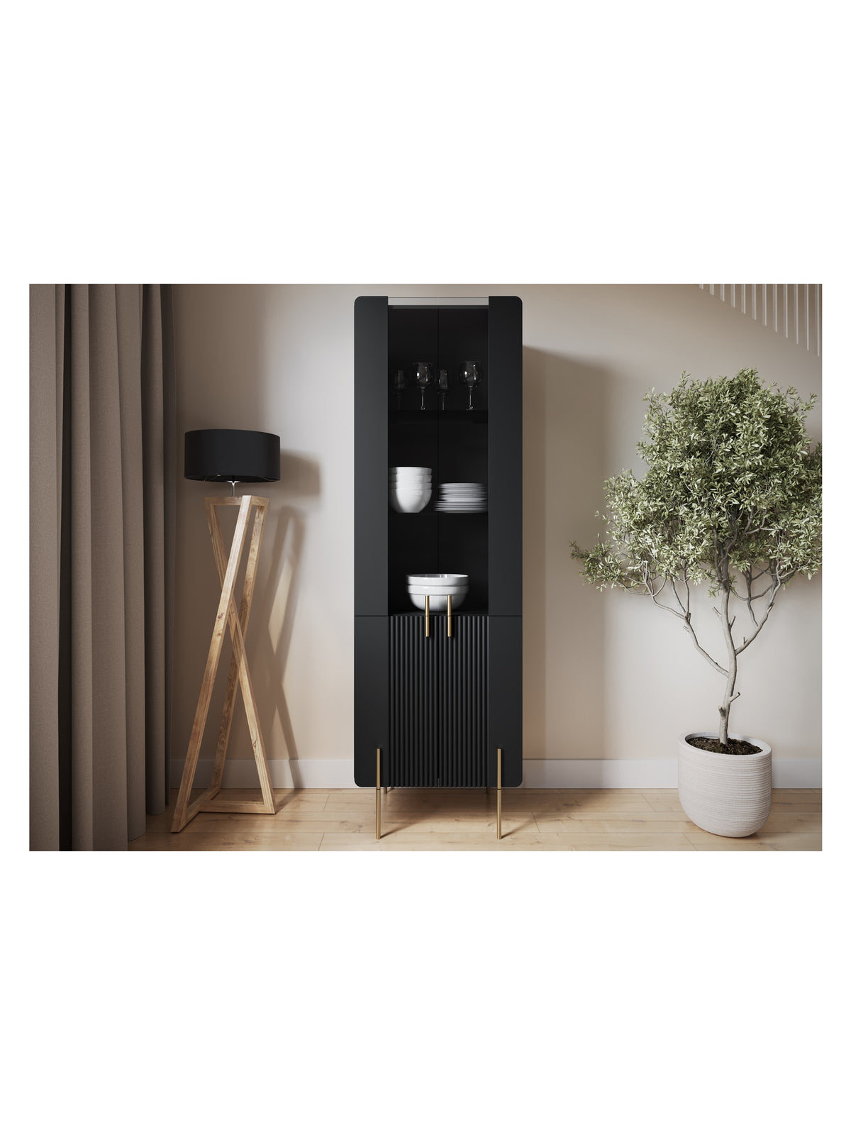 Witryna Malmi 60 cm - negru mat / picioare aurii