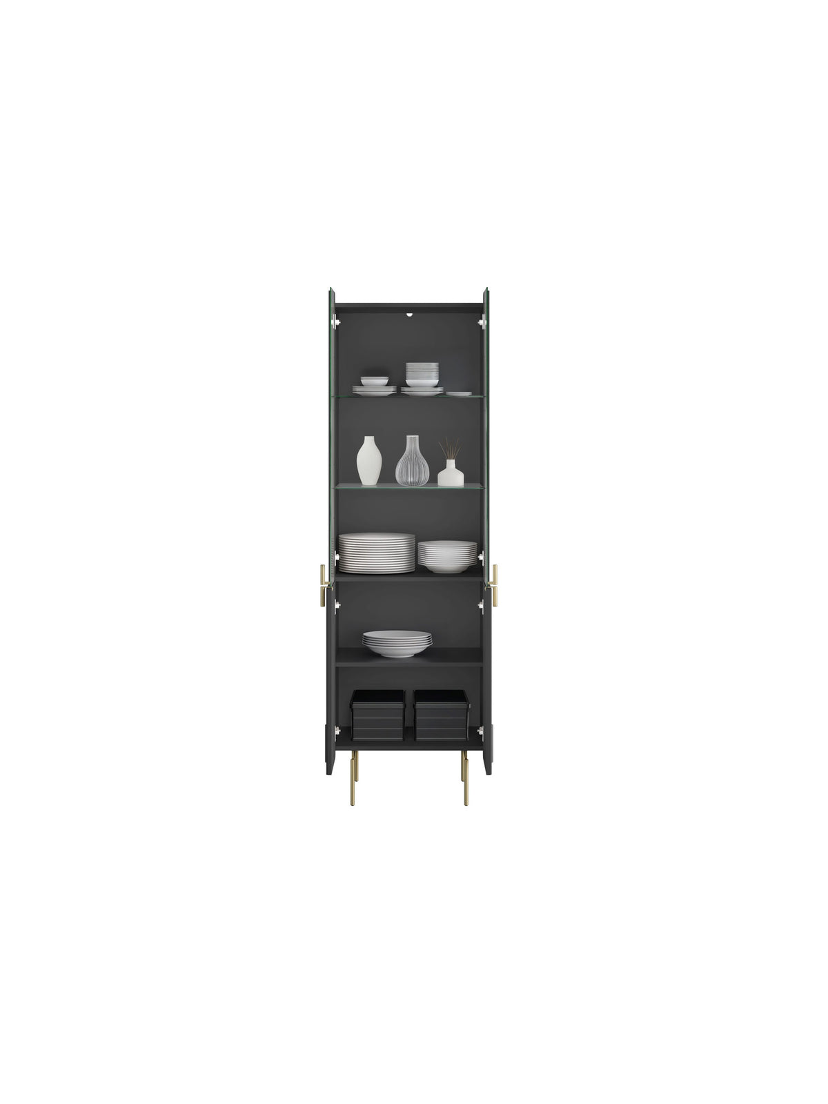Witryna Malmi 60 cm - negru mat / picioare aurii