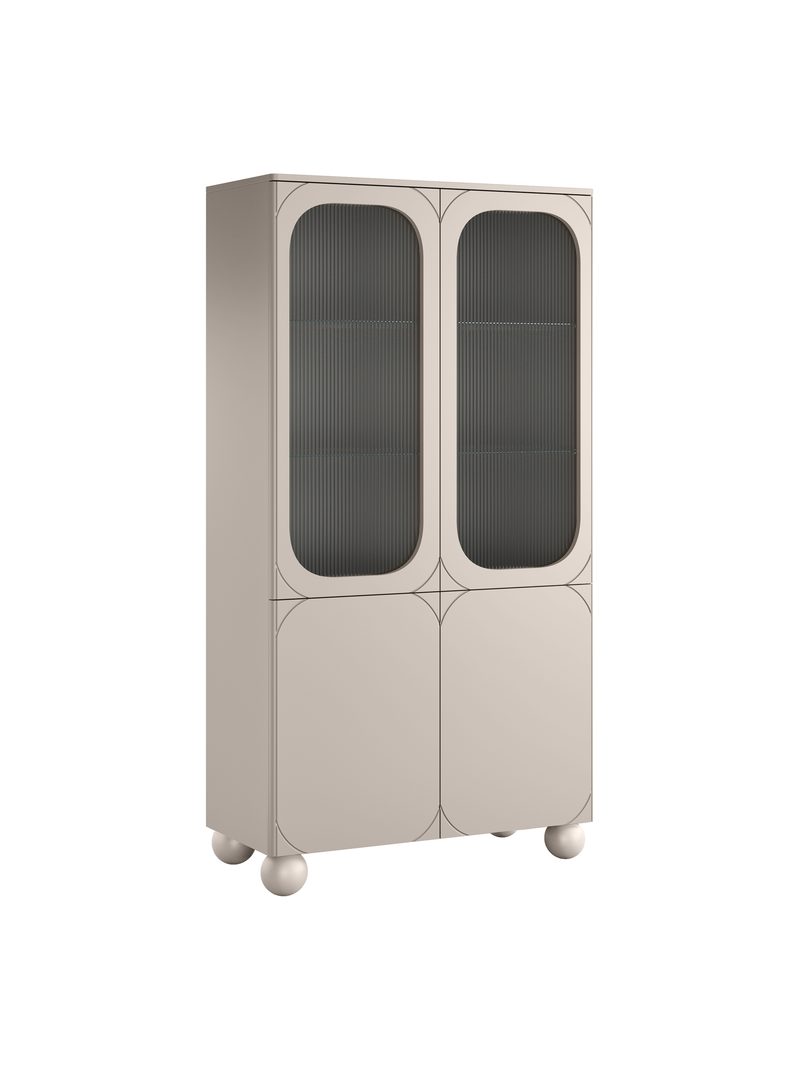 Vitrină Sonatia II 100 cm bej cashmere cu patru uși și sticlă ornamentată