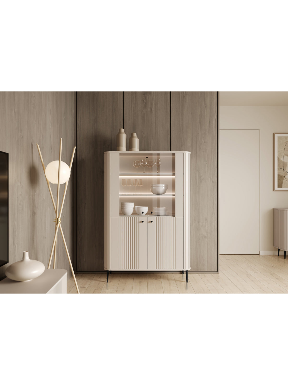 Witryna Vesper 103 cm cu patru uși - cașmir / negru Picioare