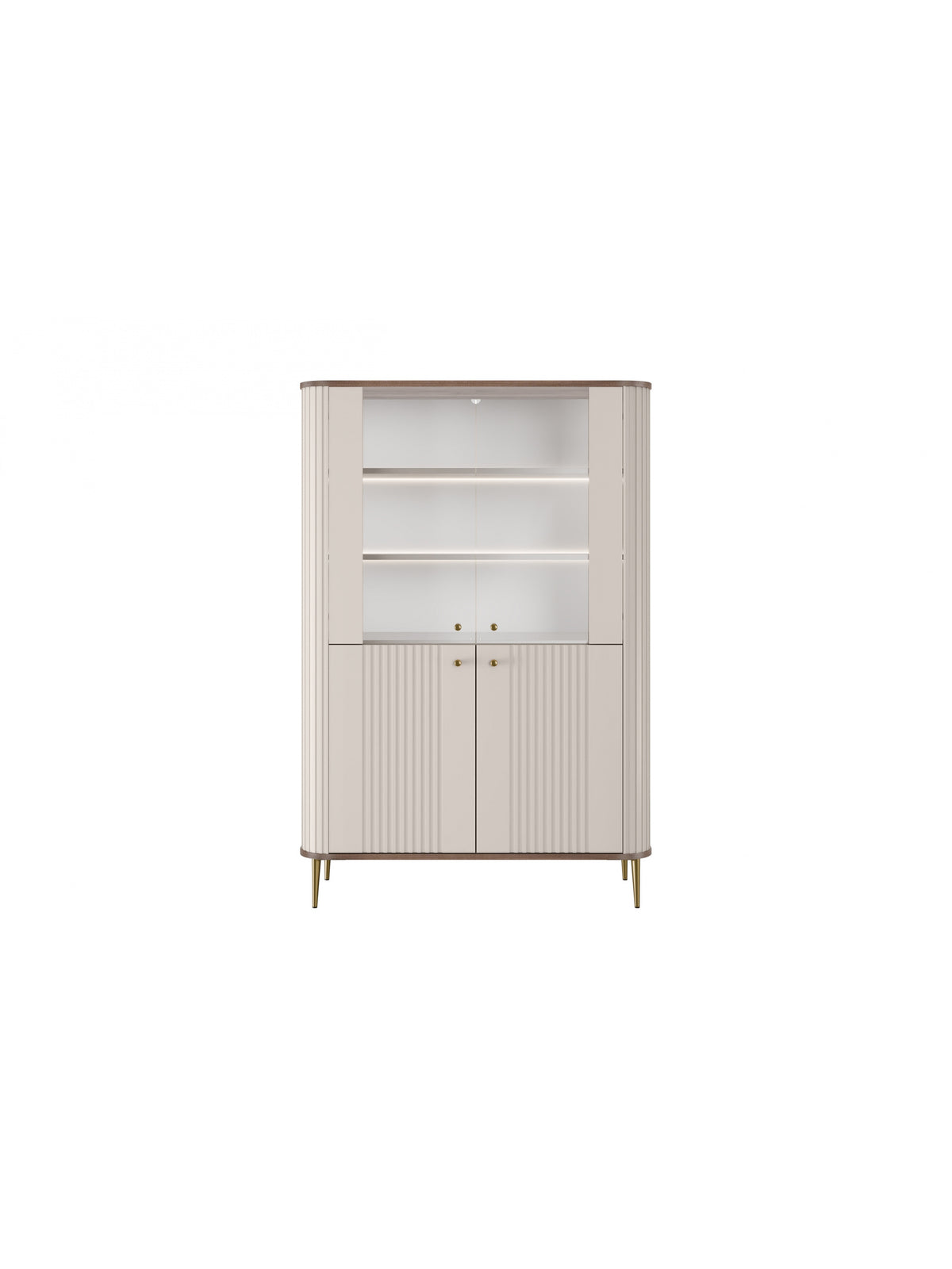 Vitrină Vesper 103 cm cu patru uși kasmir cu blat din nuc și picioare aurii