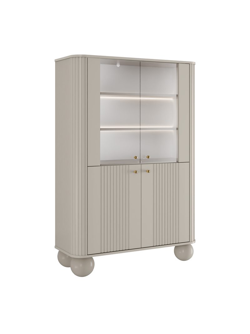 Vitrină Vesper 103 cm kasmir cu patru uși, mânere aurii și picioare sferice