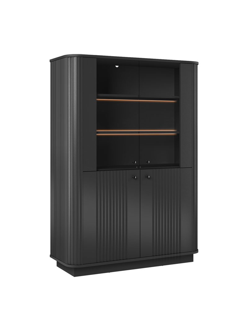 Vitrină neagră Vesper 103 cm patru uși cu frecări pe front pe soclu