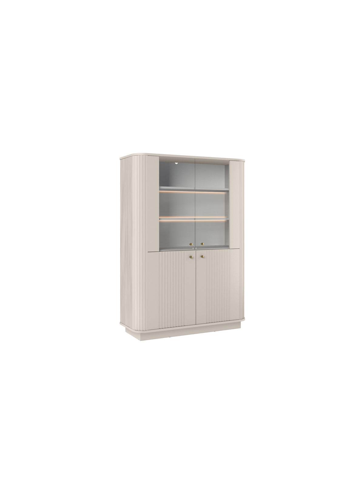 Vitrină Vesper 103 cm casmir cu patru uși, fronturi canelate și mânere aurii
