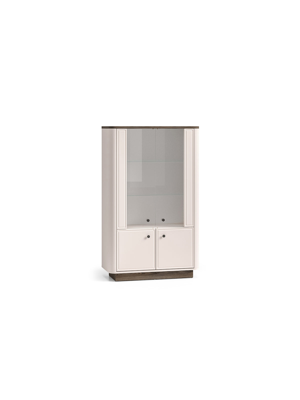 Vitrină înaltă Amberto 92 cm culoare casmir cu bază stejar windmill dark, 4 uși, 3 rafturi