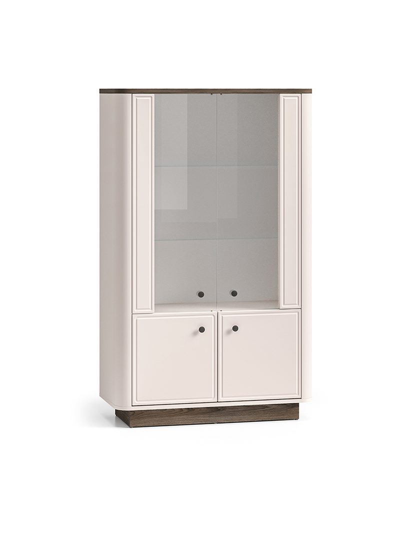 Vitrină înaltă Amberto 92 cm culoare casmir cu bază stejar windmill dark, 4 uși, 3 rafturi