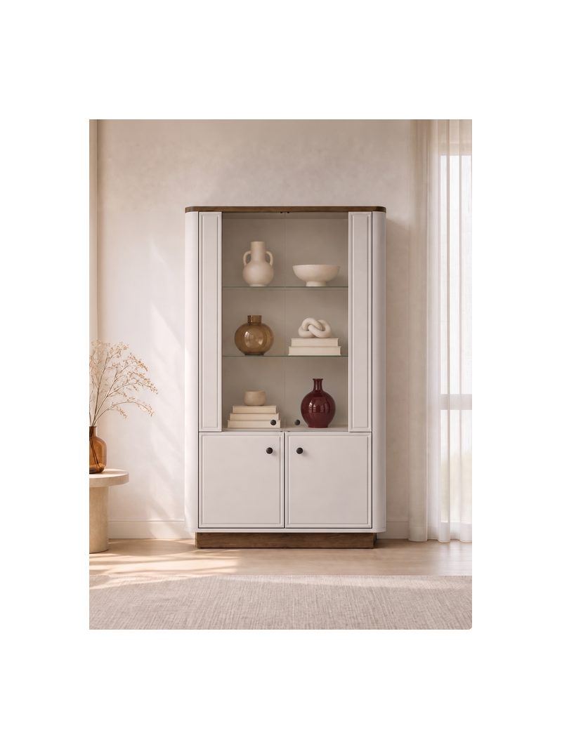 Vitrină înaltă Amberto 92 cm, culoarea kasmir cu bază stejar windmill închis