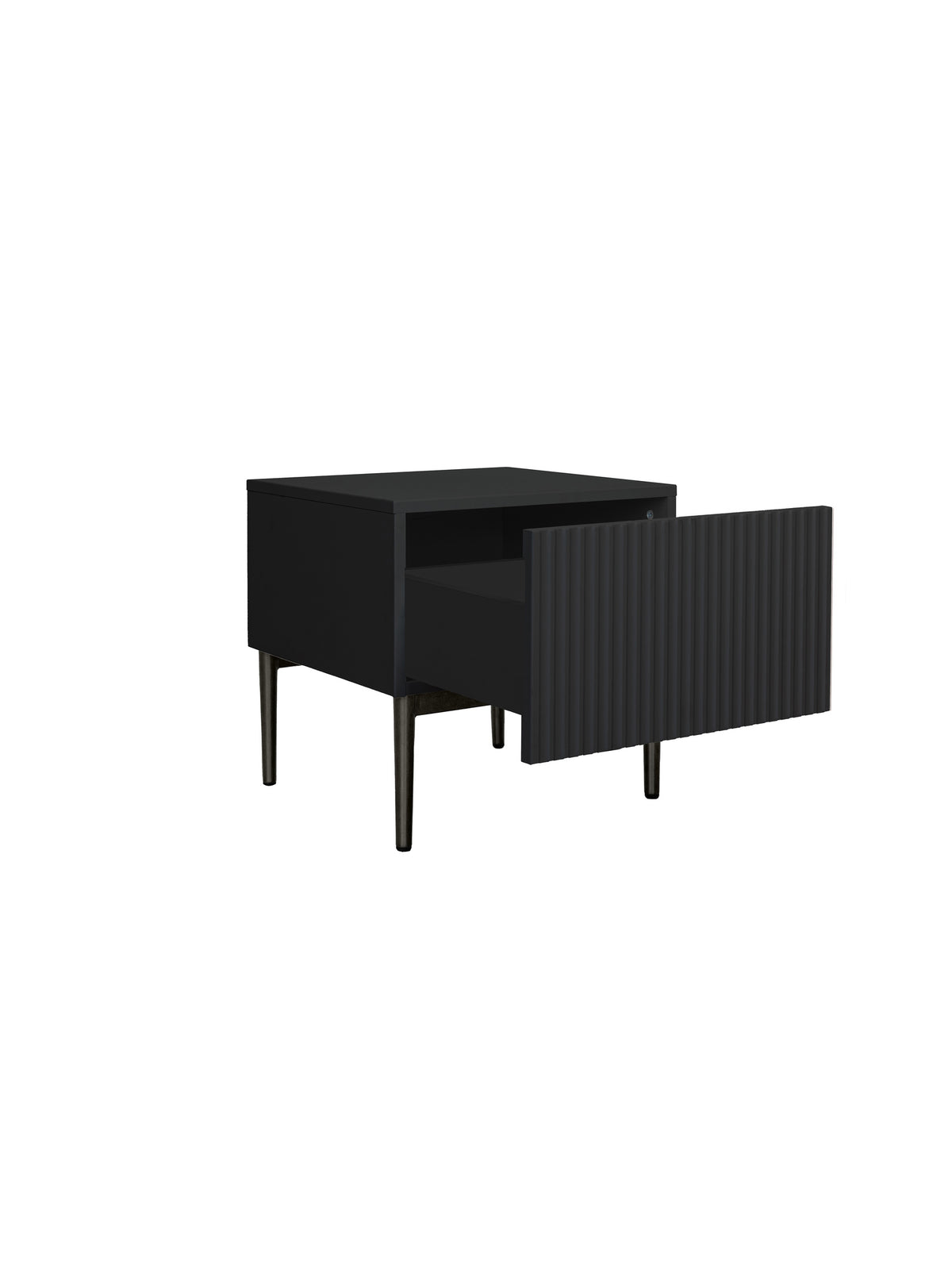 Set 2 noptiere negre Nicole 46 cm cu fronturi canelate și picioare negre
