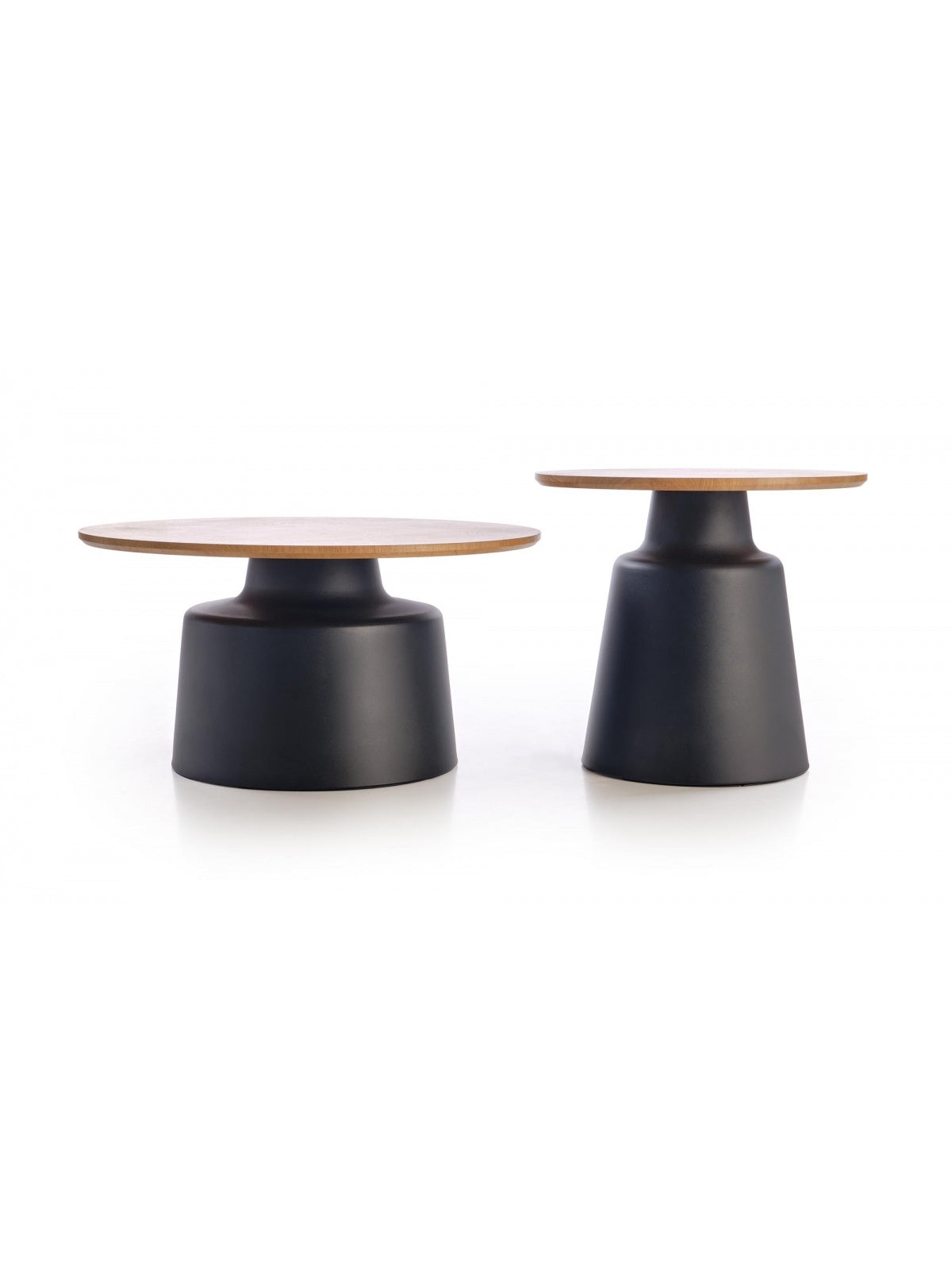 Set de măsuțe de cafea Mokaro cu blaturi rotunde naturale mate și cadru metalic negru