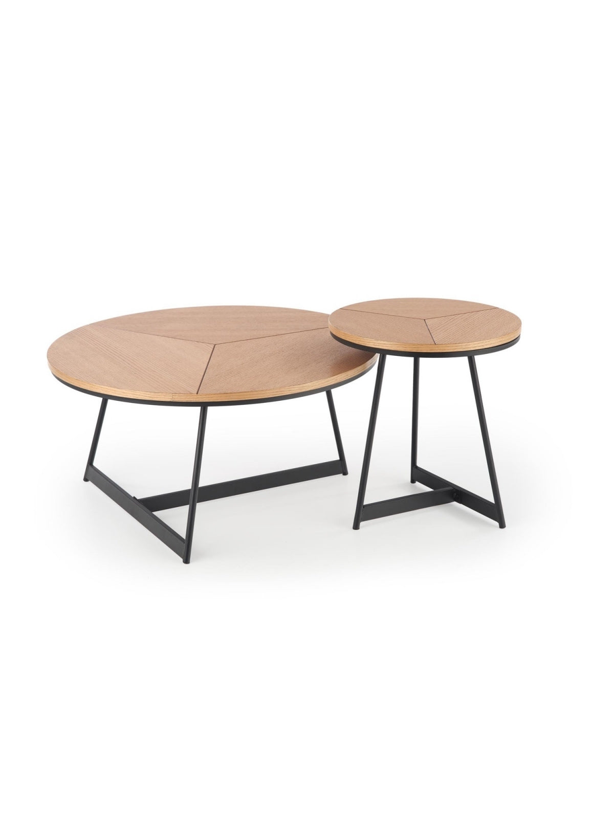 Set 2 măsuțe rotunde de cafea Diara cu blat stejar natural și picioare negre