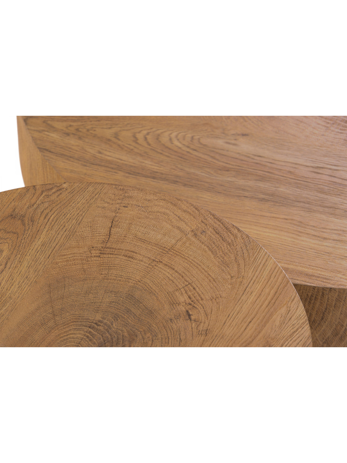 Set de mese de cafea rotunde Liviano 80 și 45 cm cu blat de stejar natural și picioare negre