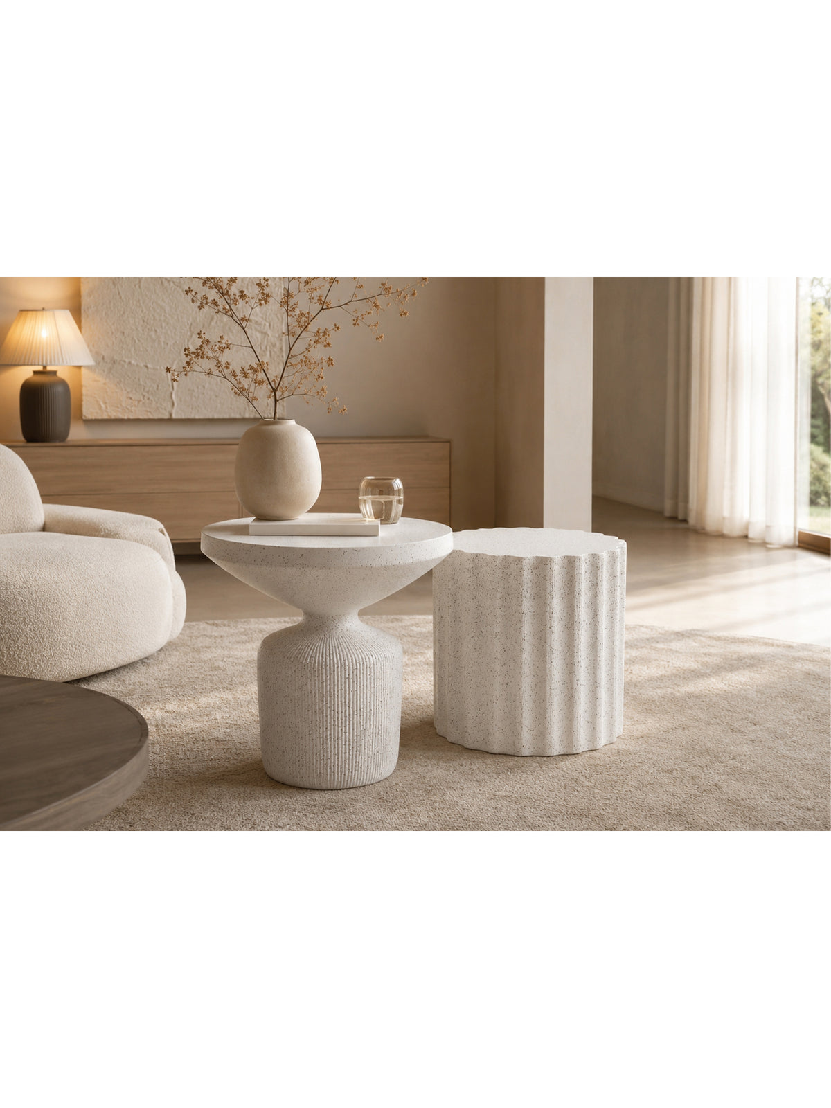 Set de două măsuțe de cafea rotunde Sintro 54 cm și Tiaris 41 cm terrazzo alb