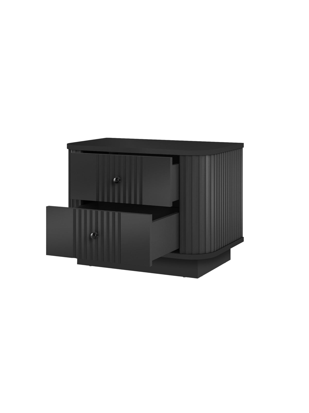 Set 2 noptiere negre Vesper 56 cm cu fronturi răzuit și mânere negre