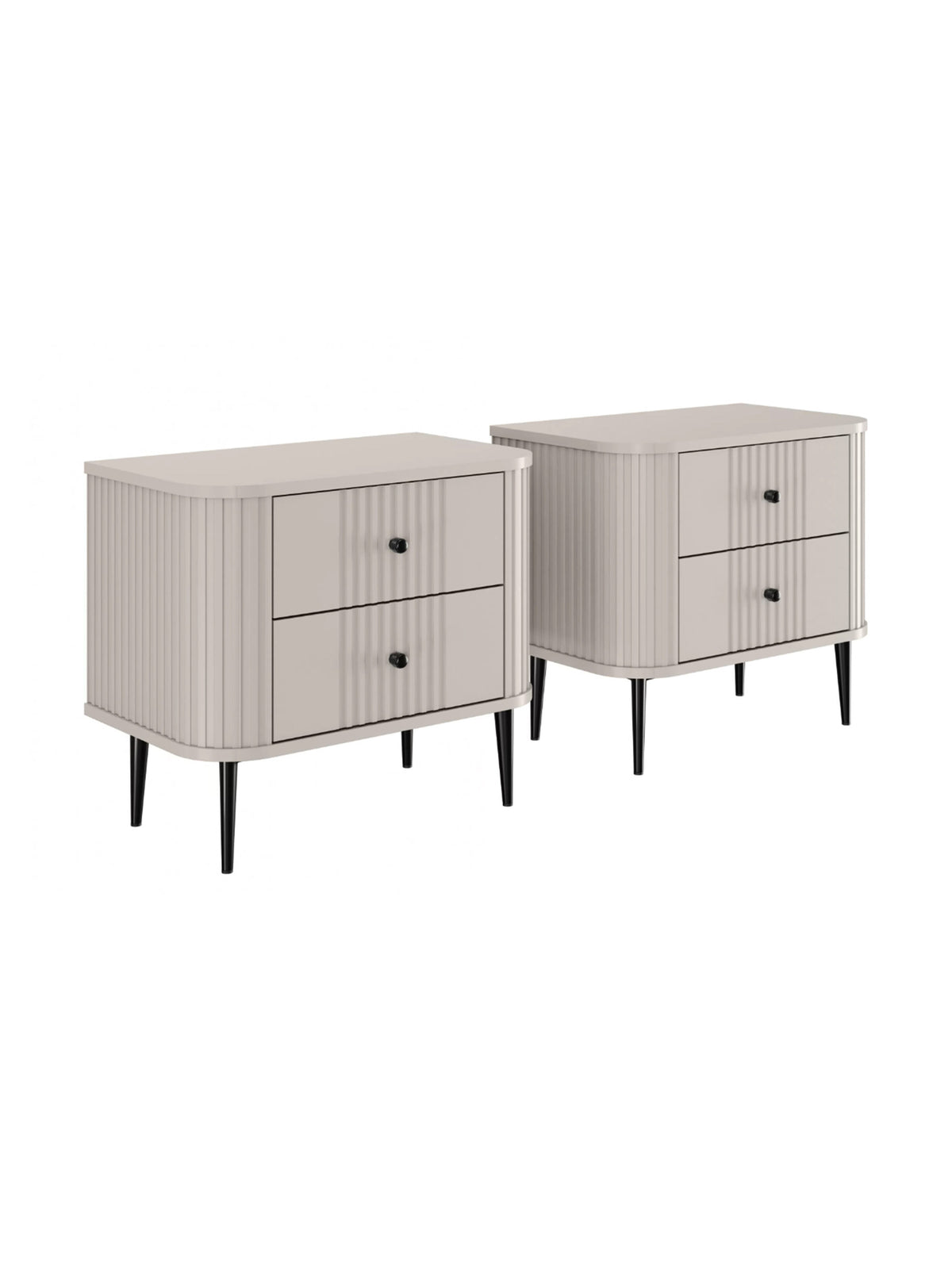 Set 2 noptiere Vesper 56 cm casmir cu fronturi striate și picioare negre