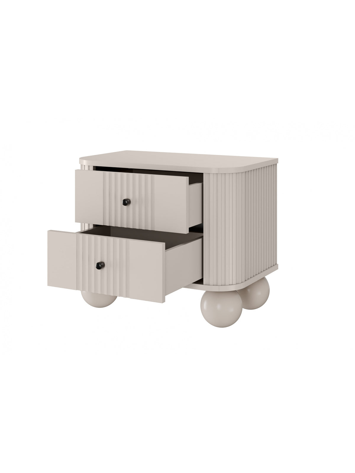Set noptiere Vesper 56 cm casmir cu mânere negre și picioare sferice, vedere frontală