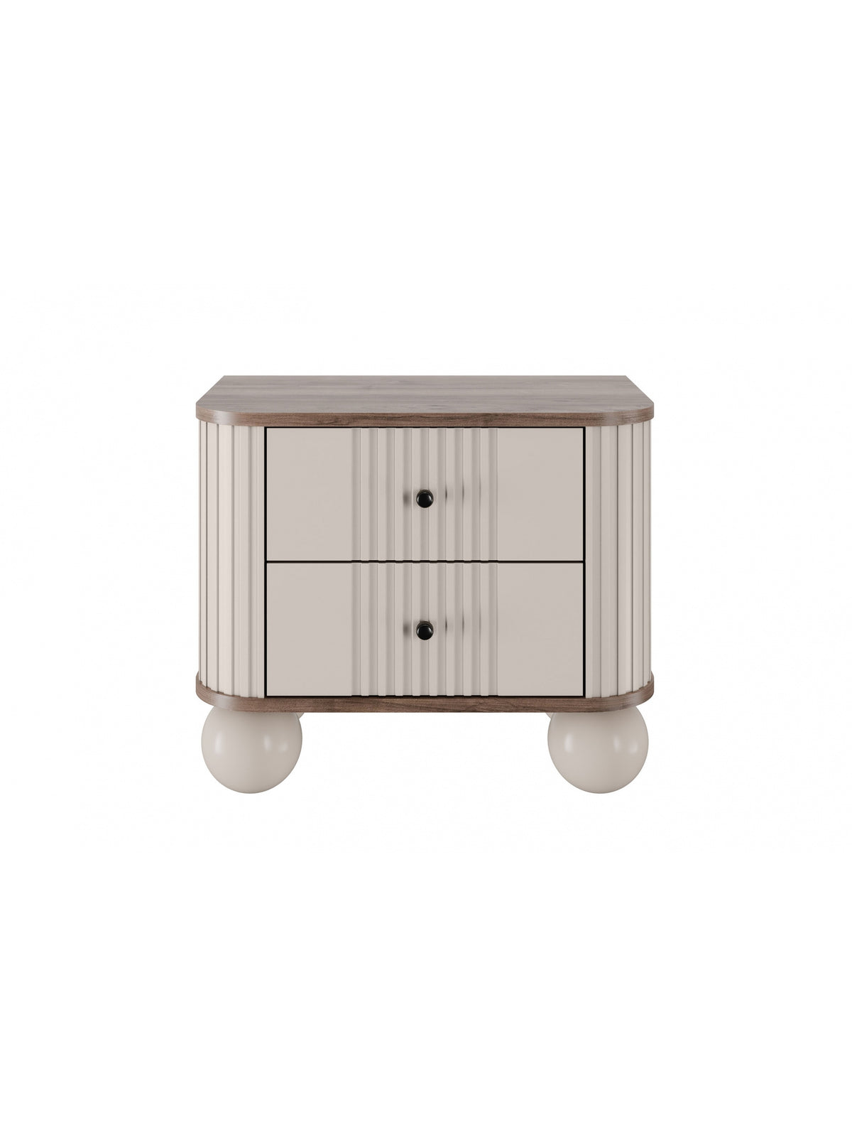 Set 2 noptiere Vesper 56 cm casmir cu sertare, blat nuc și mânere negre