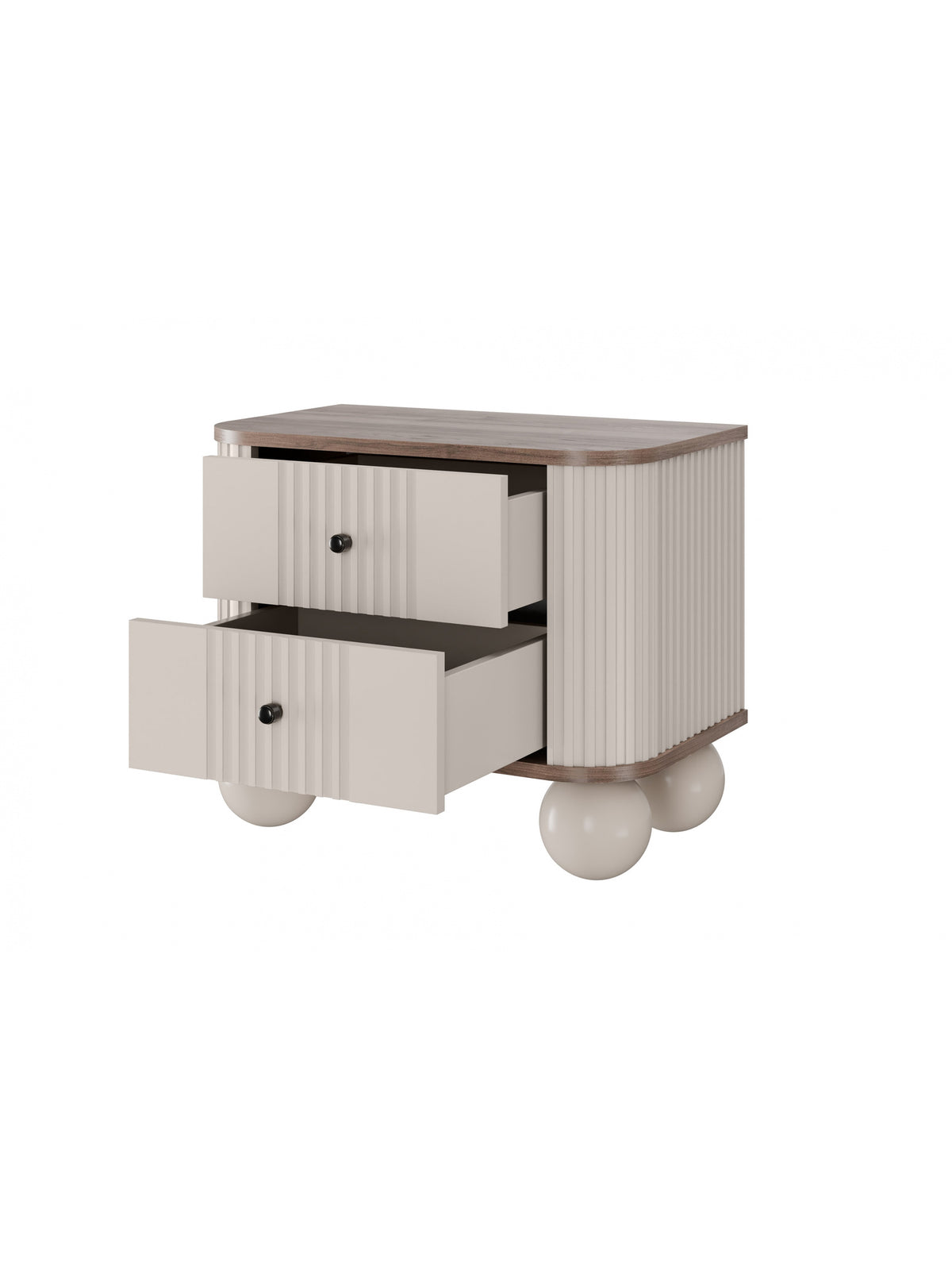 Set noptiere Vesper 56 cm casmir cu mânere negre și picioare sferice, front striat