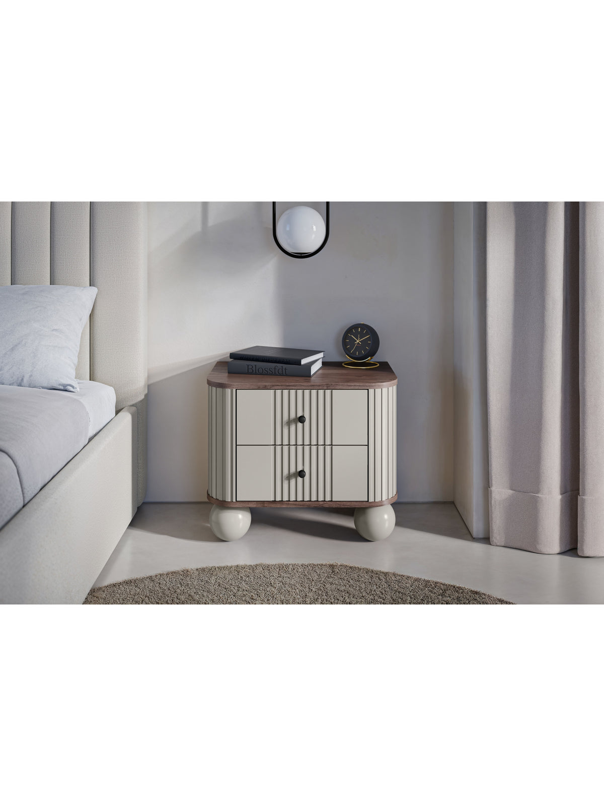 Set de noptiere Vesper 56 cm kasmir cu blat nuc și mânere negre