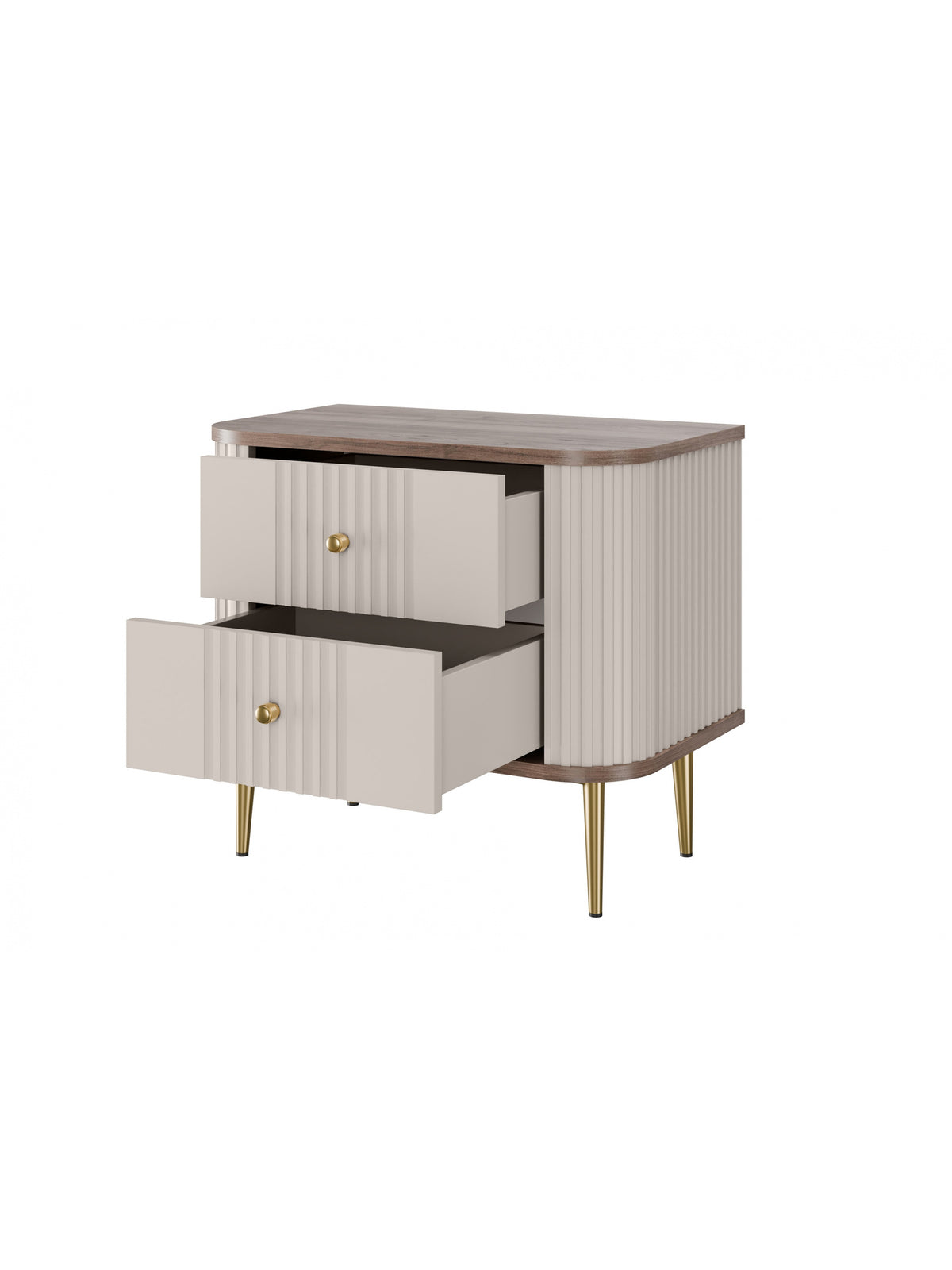 Set 2 noptiere Vesper 56 cm casmir cu blat nuc și picioare aurii