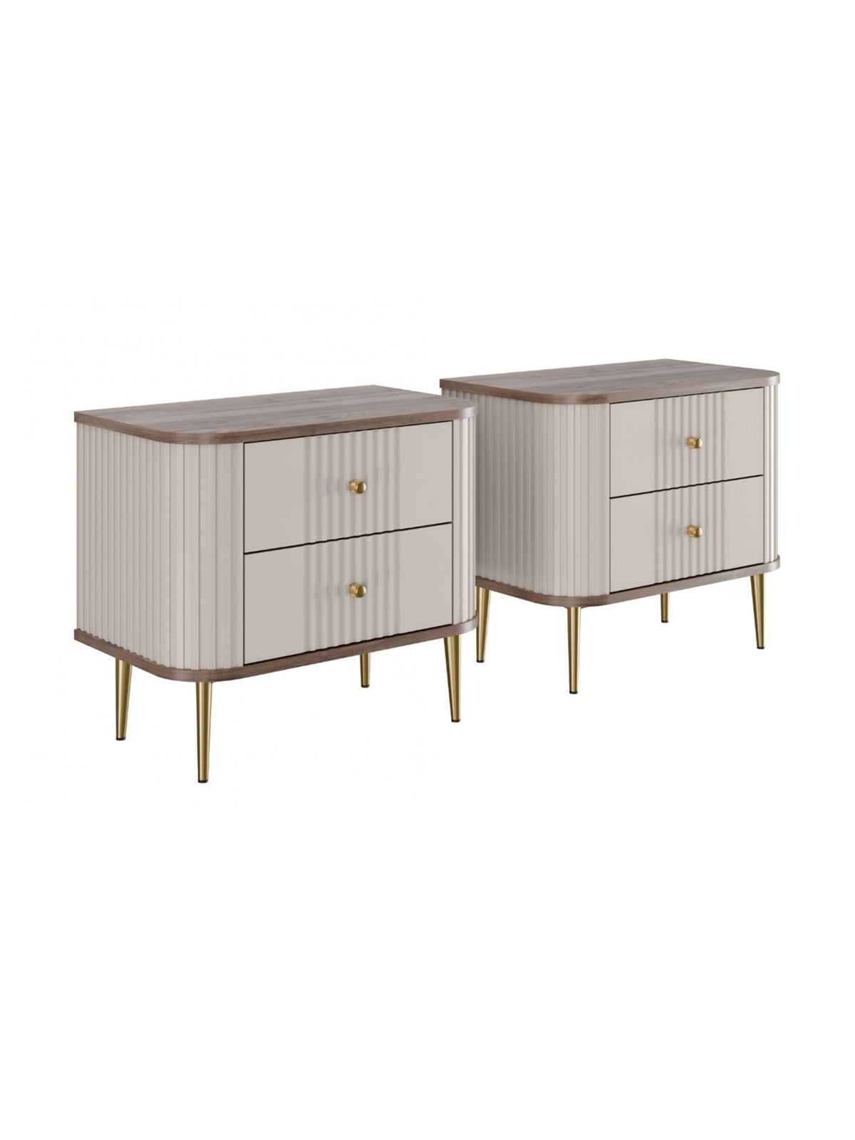 Set noptiere Vesper 56 cm casmir cu nuc și picioare aurii, 2 sertare