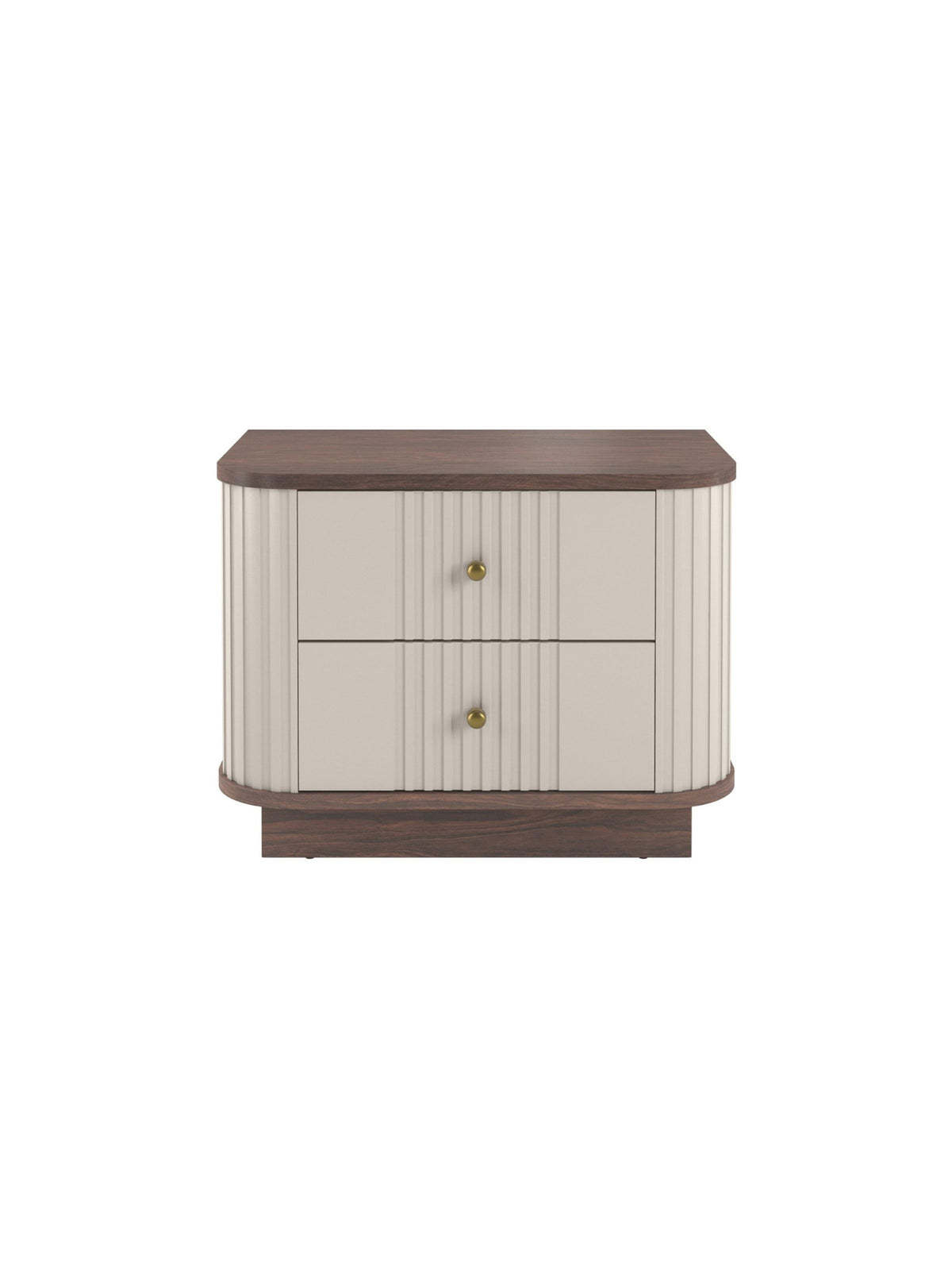 Set noptiere Vesper 56 cm cu fronturi canelate kasmir, blat nuc și mânere aurii