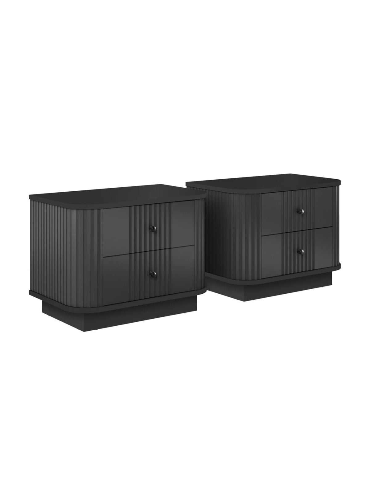 Set 2 noptiere negre Vesper 56 cm cu fronturi canelate pe soclu