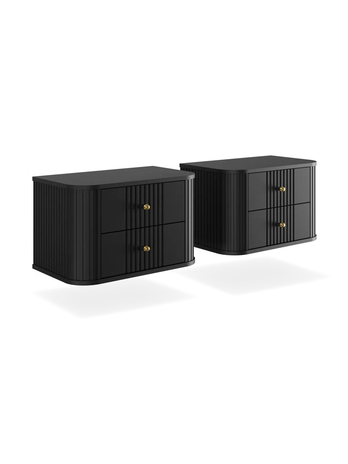 Set de noptiere suspendate Vesper 56 cm negre cu mânere aurii, vedere frontală
