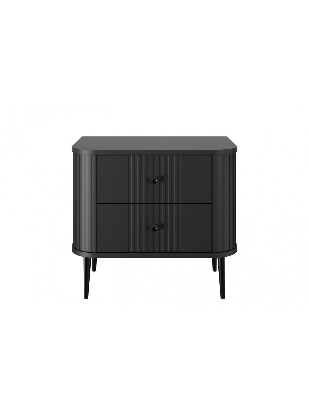 Set de noptiere Vesper negre 56 cm cu fronturi striate și picioare metalice