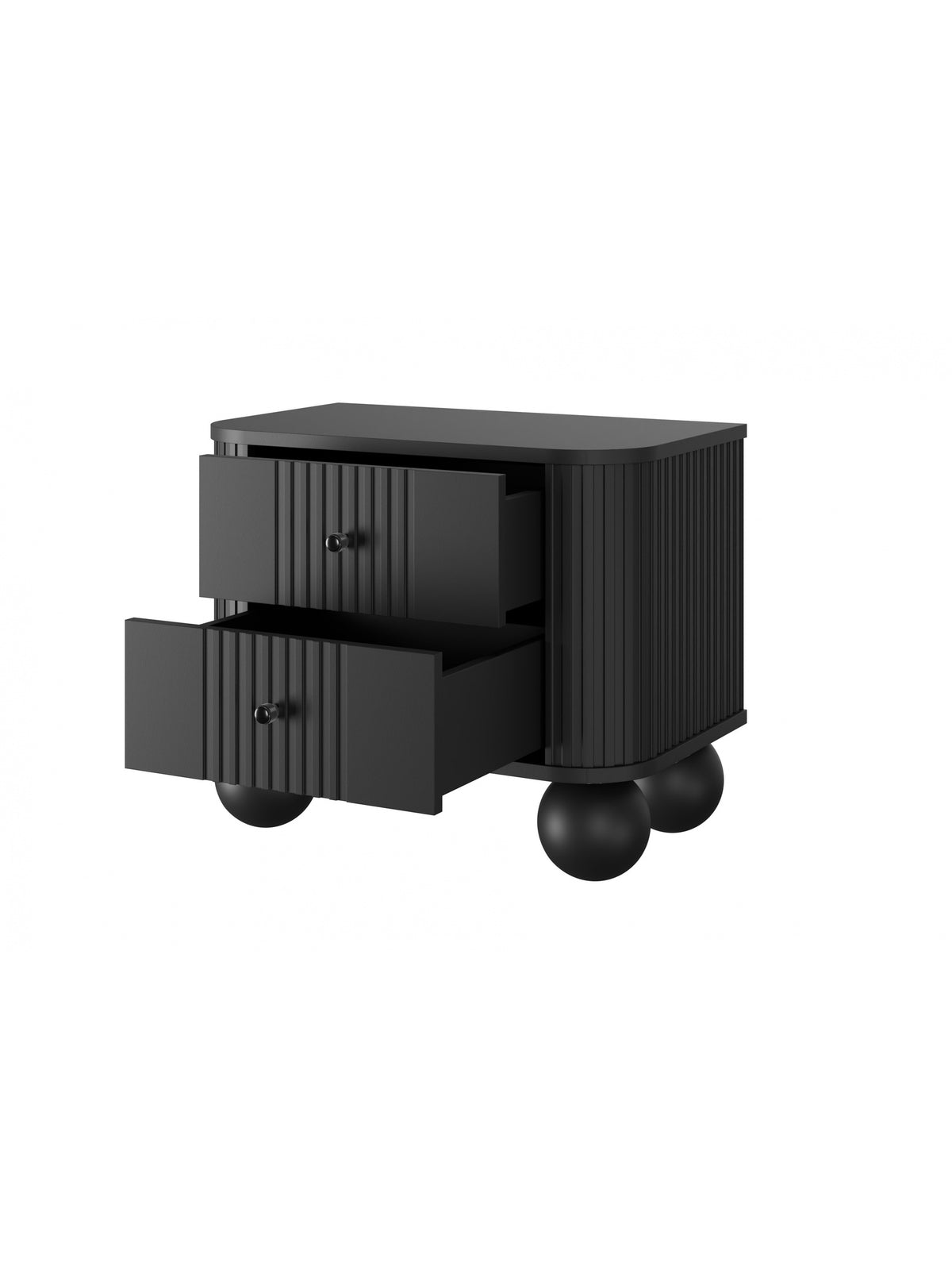 Set de noptiere Vesper 56 cm negru mat cu fronturi rigate și picioare sferice