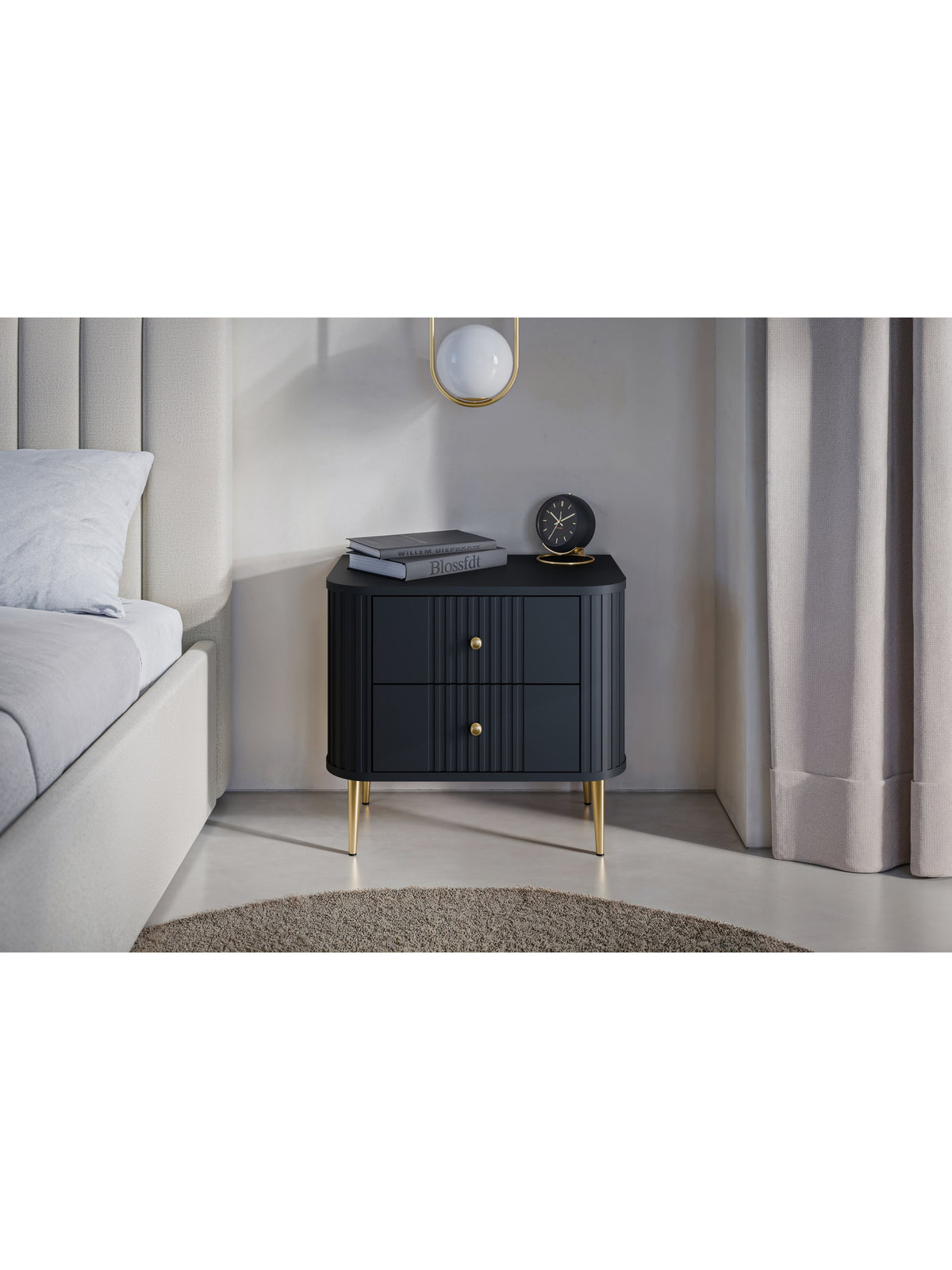 Set de noptiere Vesper 56 cm negru cu picioare aurii și sertare