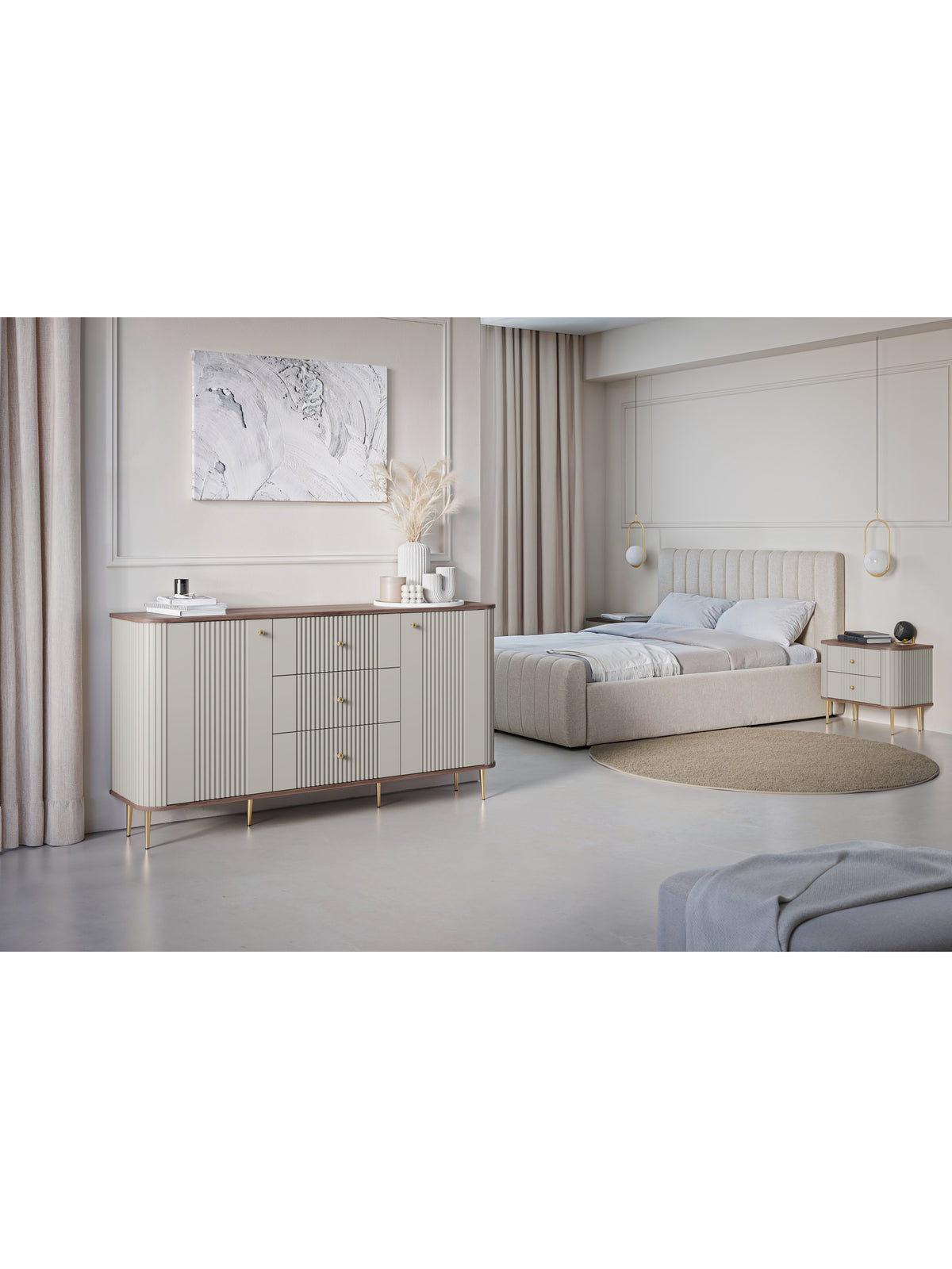 Set 2 noptiere Vesper 56 cm culoare cașmir cu blat nuc și picioare aurii