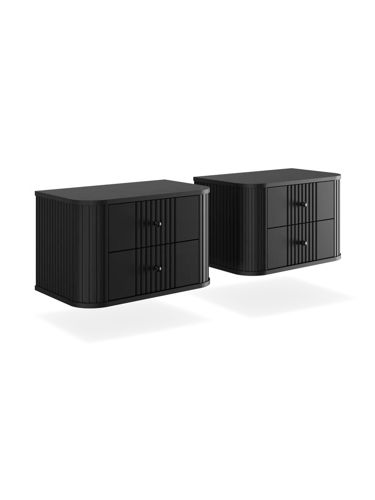 Set de noptiere suspendate Vesper 56 cm negru mat cu fronturi canelate