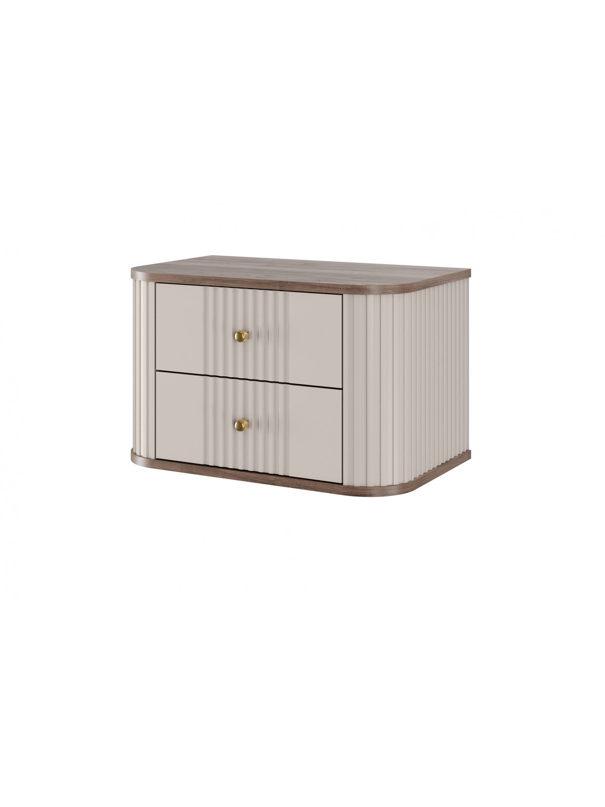 Set 2 noptiere suspendate Vesper 56 cm castan casmir cu blat nuc și mânere aurii