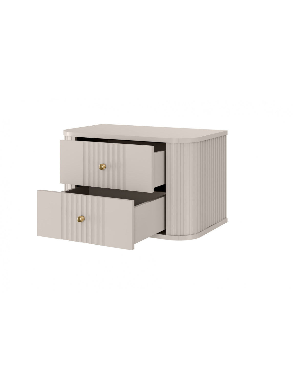 Set de noptiere suspendate Vesper 56 cm casmir cu mânere aurii și sertare deschise