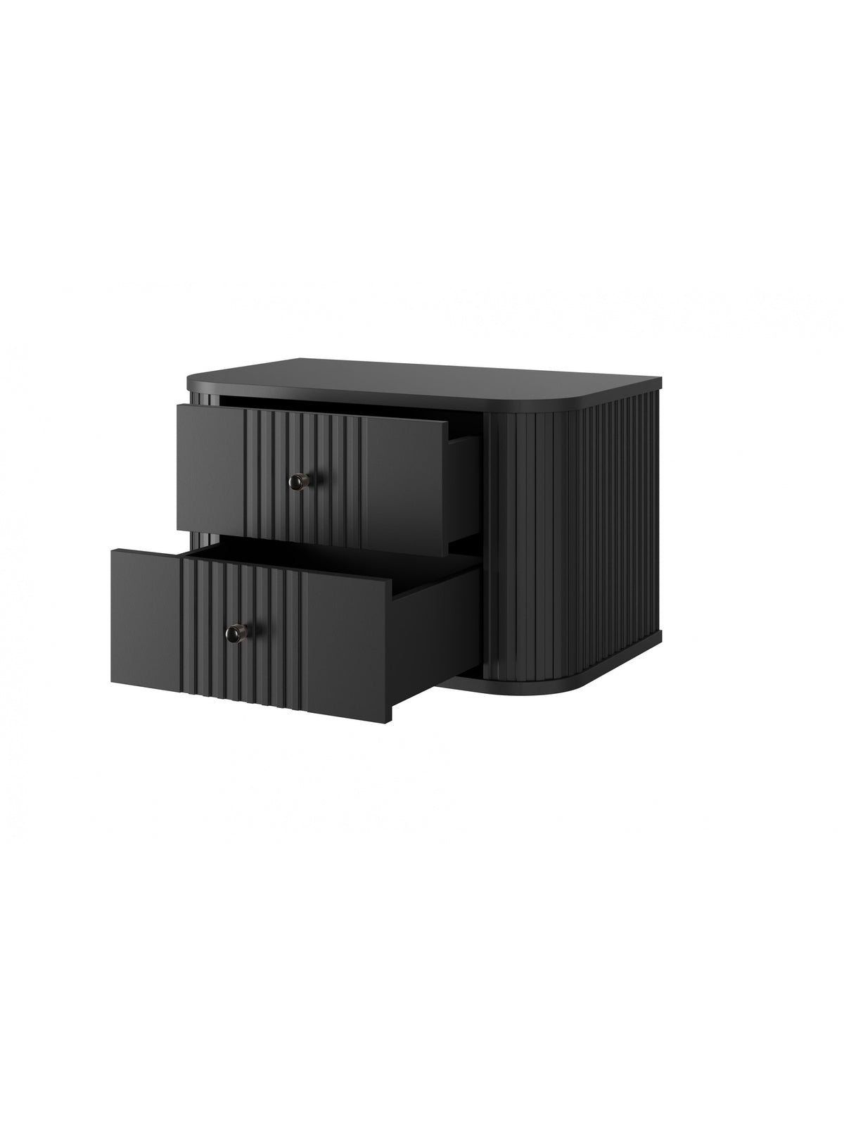 Set 2 noptiere suspendate negre Vesper 56 cm cu fronturi striate și mânere negre