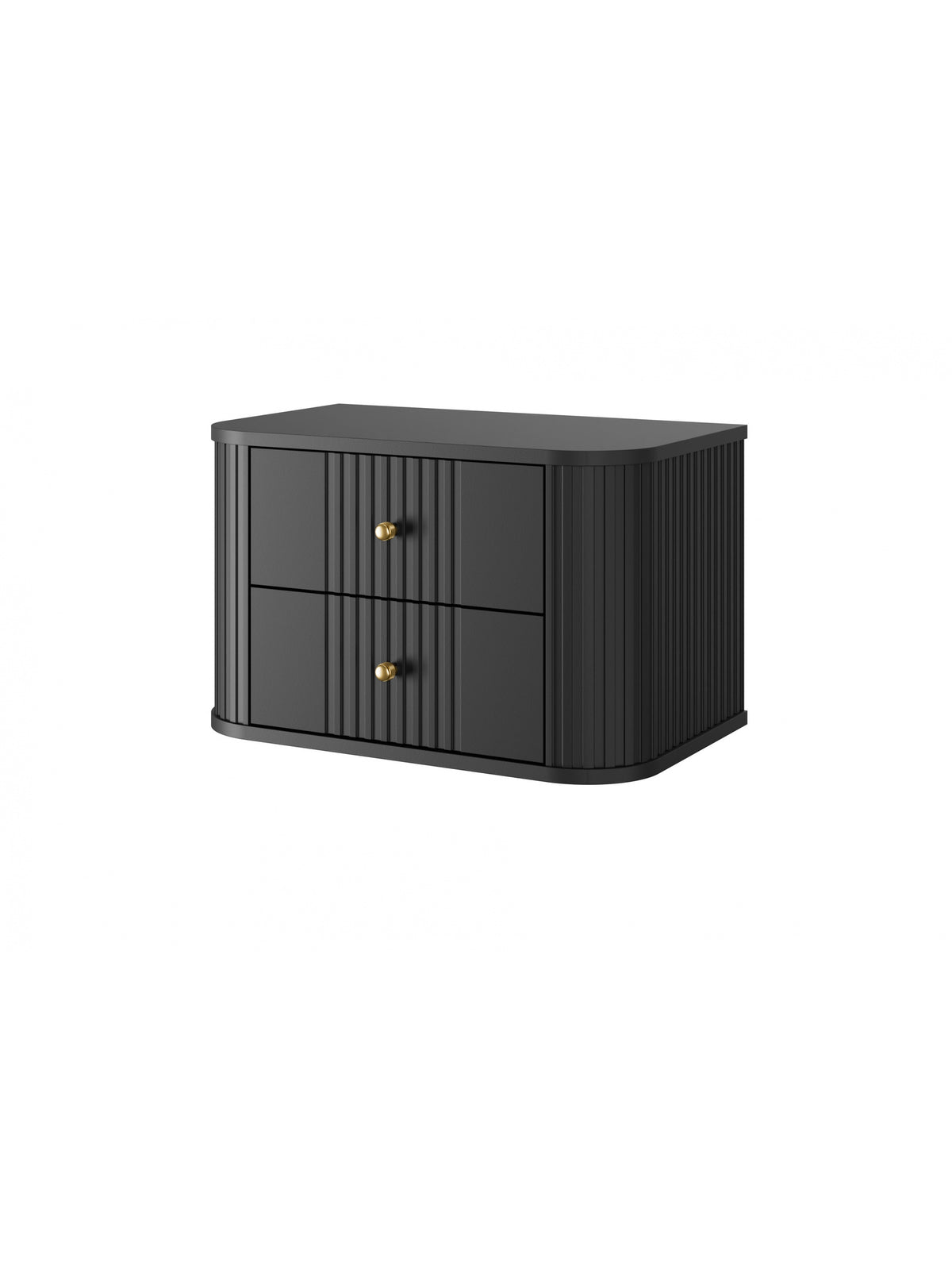 Set noptiere Vesper 56 cm suspendate negre cu fațade canelate și mânere aurii